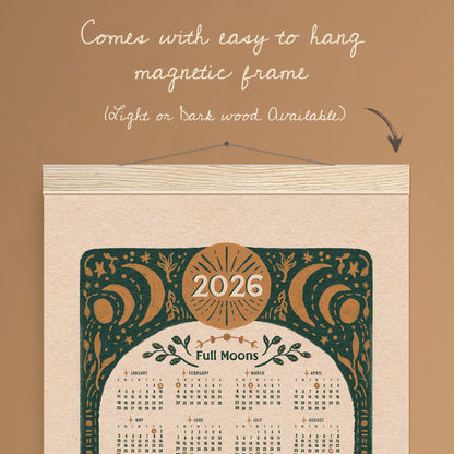 2026 Full Moon Magic Folk Art Calendar | Wood Hanger