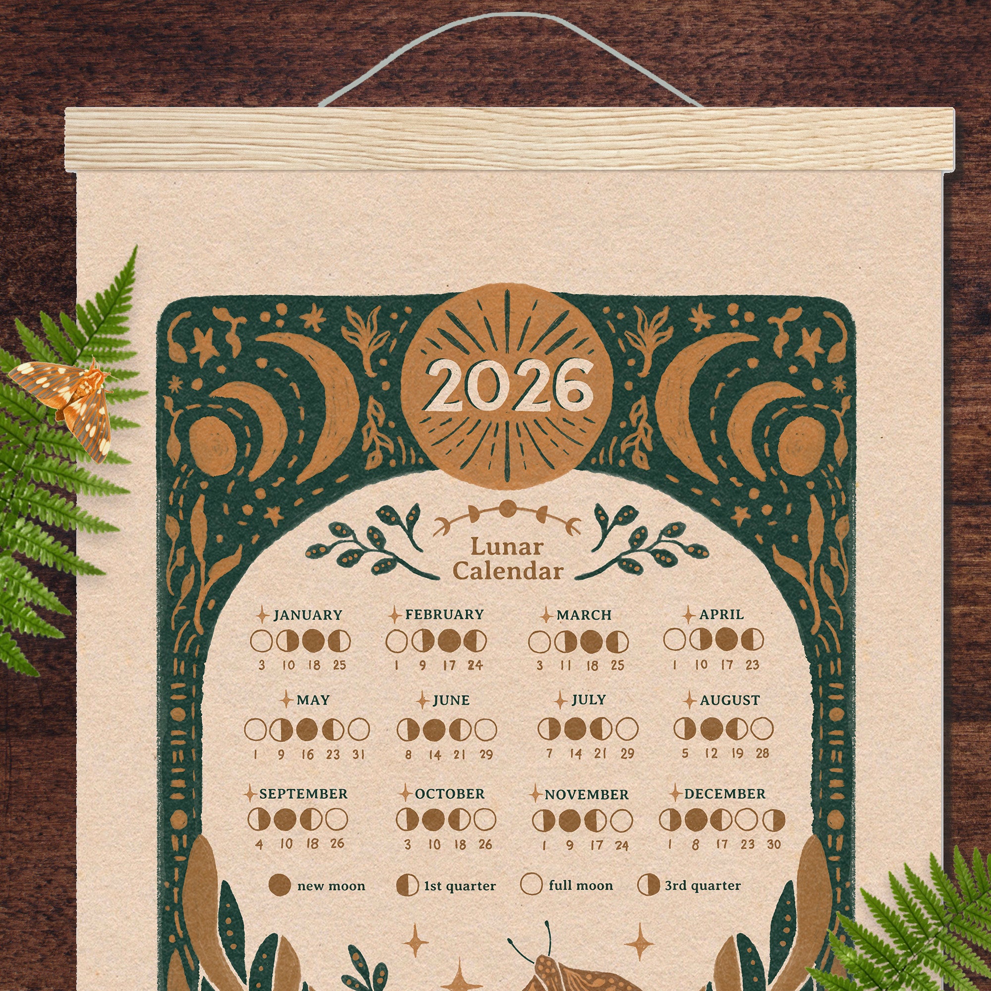 2026 Lunar Moon Magic Folk Art Calendar | Wood Hanger – Kimko Home