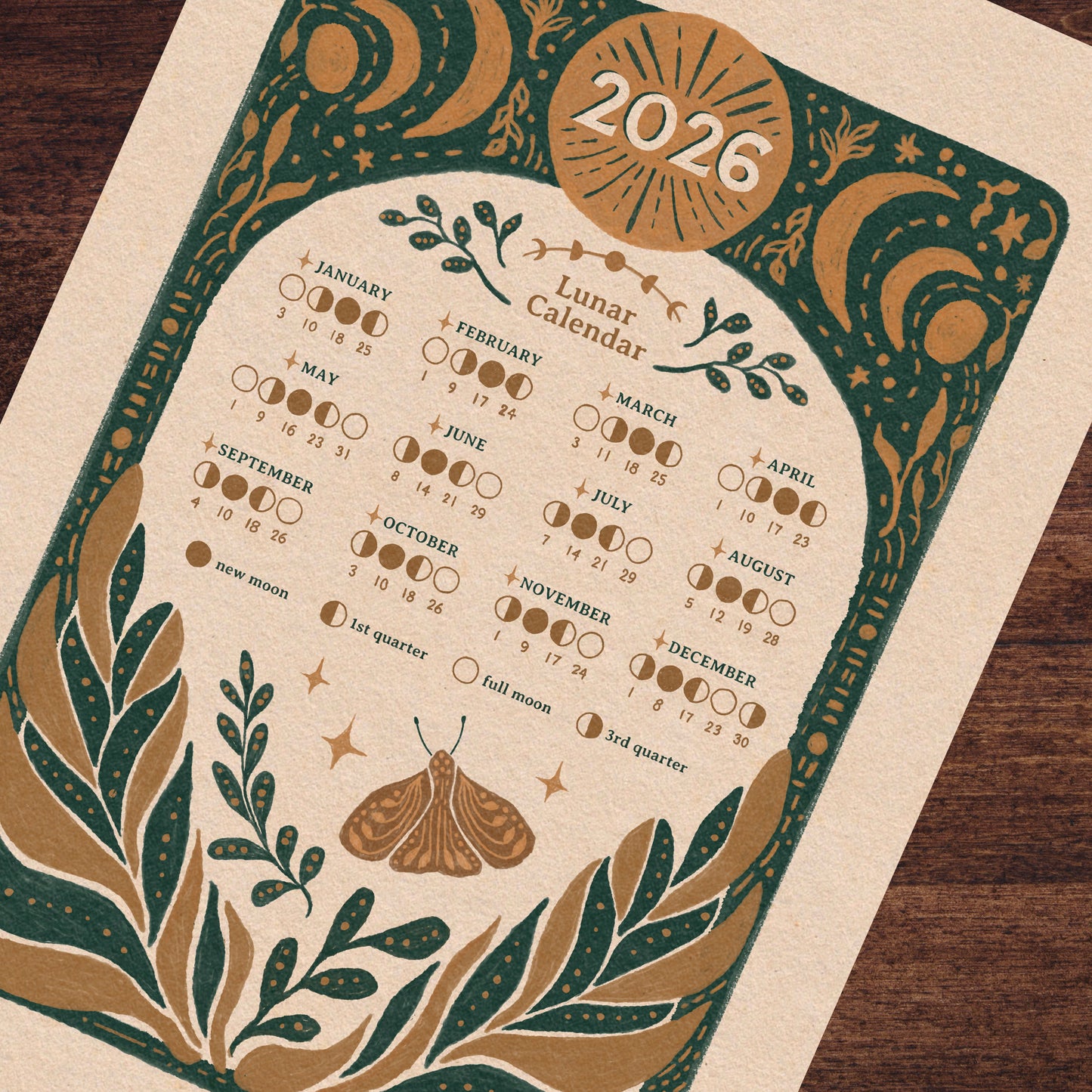 2026 Lunar Moon Magic Calendar | Wood Hanger