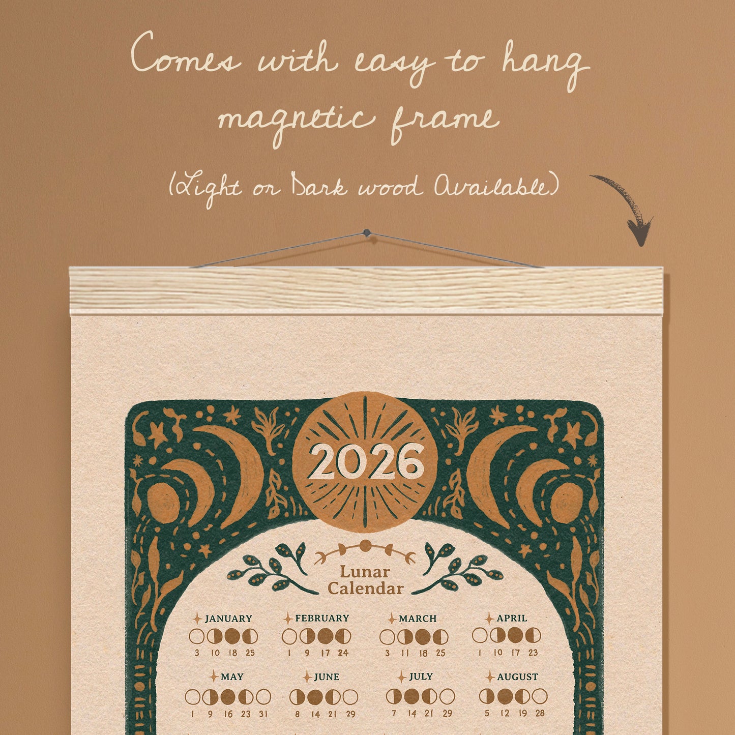 2026 Lunar Moon Magic Calendar | Wood Hanger