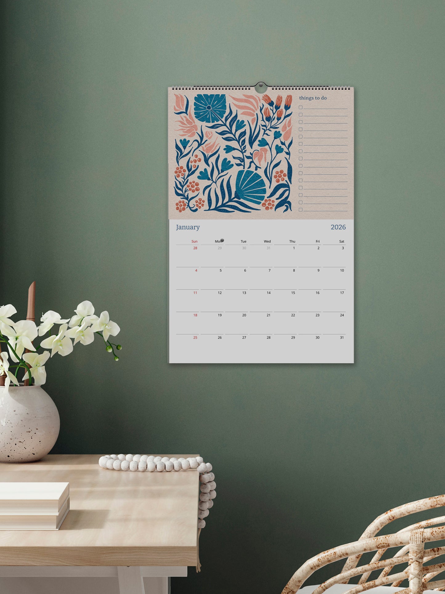 2026 In the Garden 12 Month Floral Blooms Calendar & To-Do List for Nature Lovers