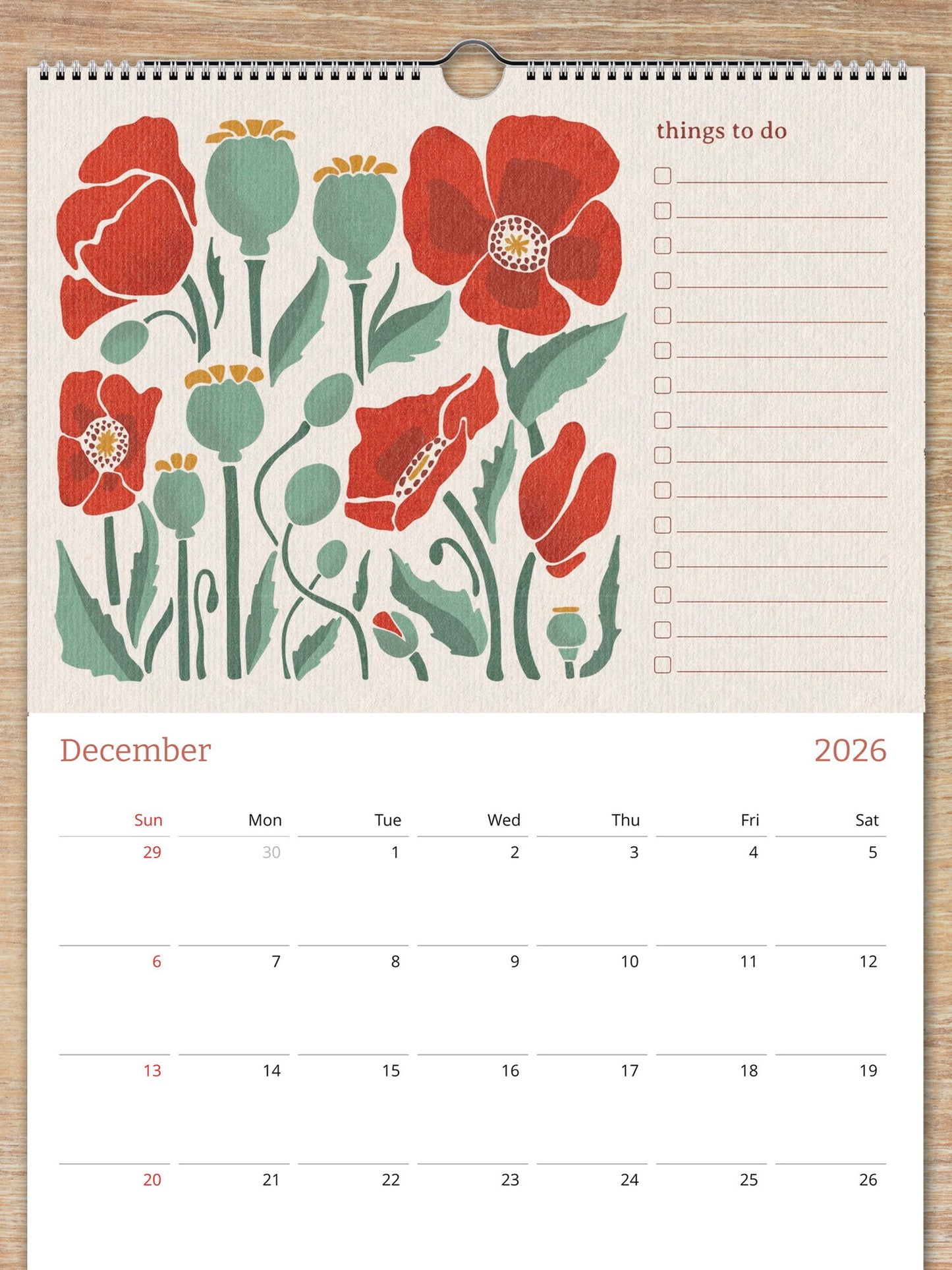 2026 In the Garden 12 Month Floral Blooms Calendar & To-Do List for Nature Lovers