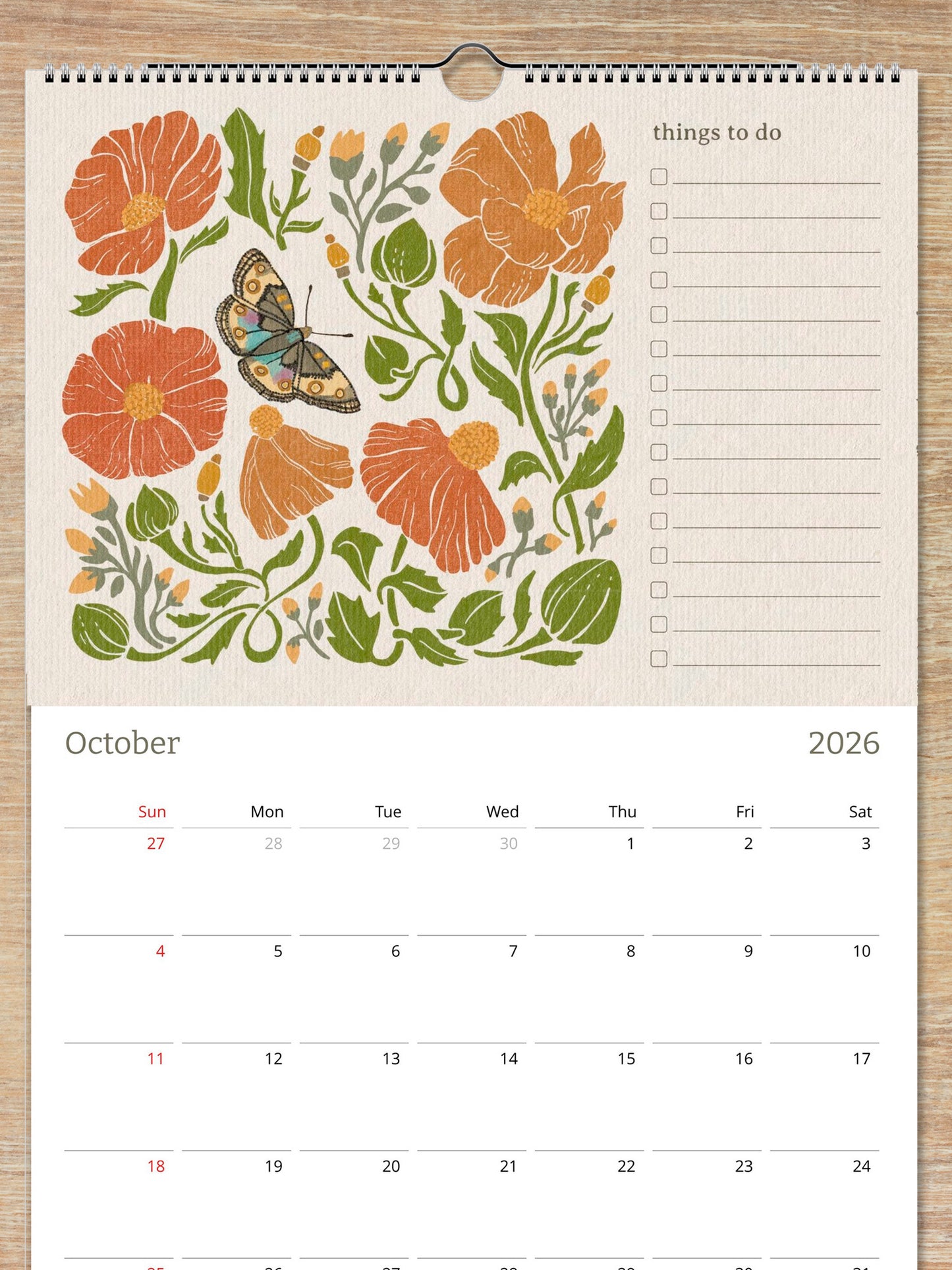 2026 In the Garden 12 Month Floral Blooms Calendar & To-Do List for Nature Lovers