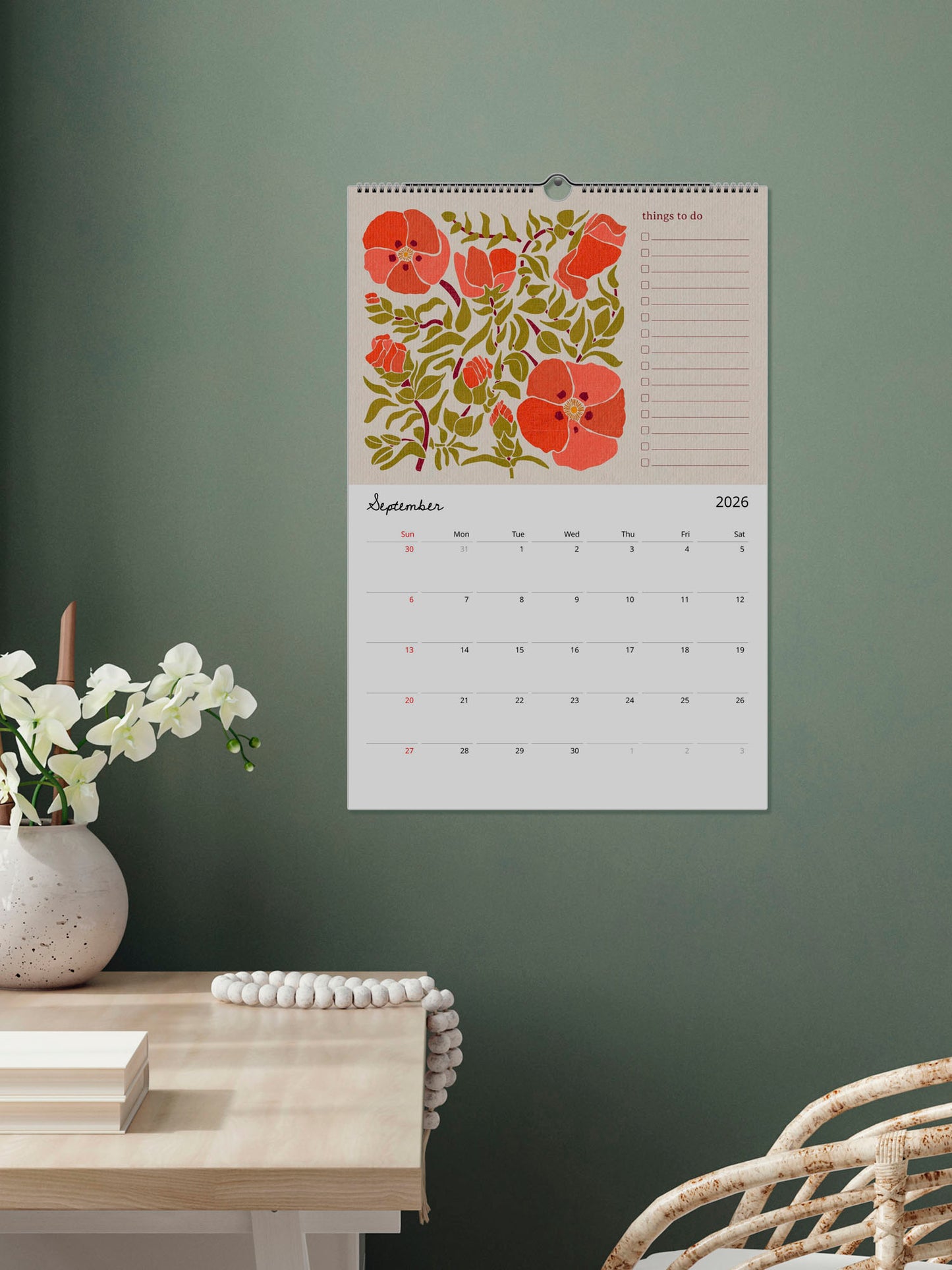 In My Garden 2026-27 Academic Year Folk Floral Calendar | July 2026 - June 2027