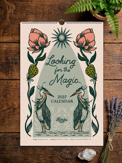 2027 Illustrated "Looking for the Magic" Botanical Birds & Floral  Wall Calendar