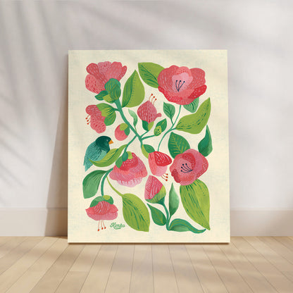 "Birdsong" | Camellias & Bluebird | Botanical Art Print