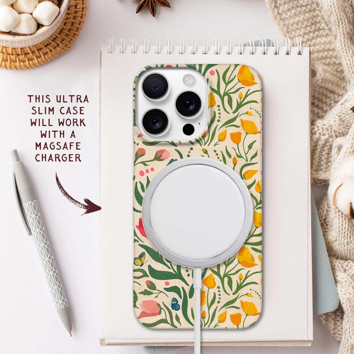 Butterfly Bloom with Poppies Pattern Print | Apple iPhone Slim Case