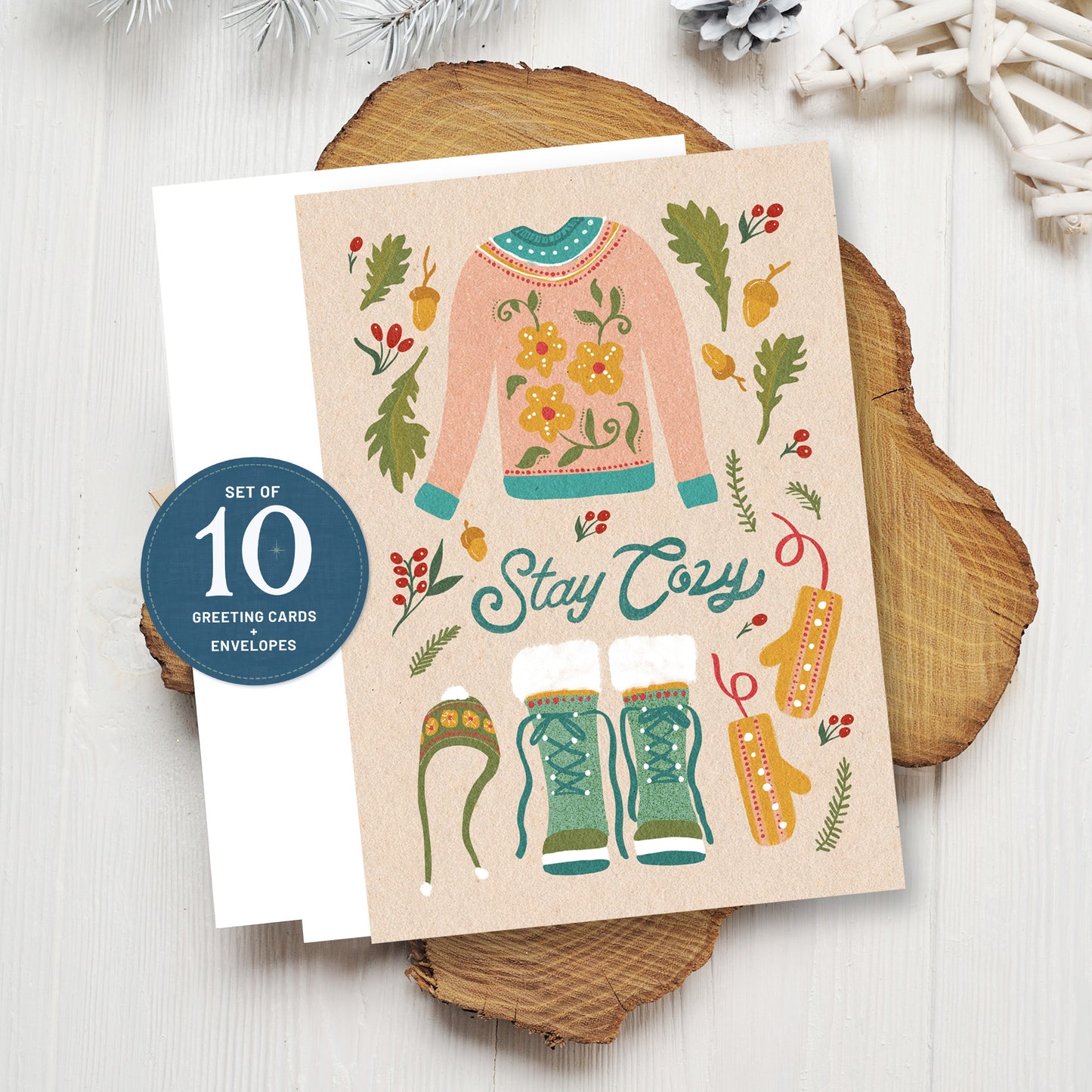 Hygge Winter Sweater Holiday Greeting Cards | 10 Pack | Blank