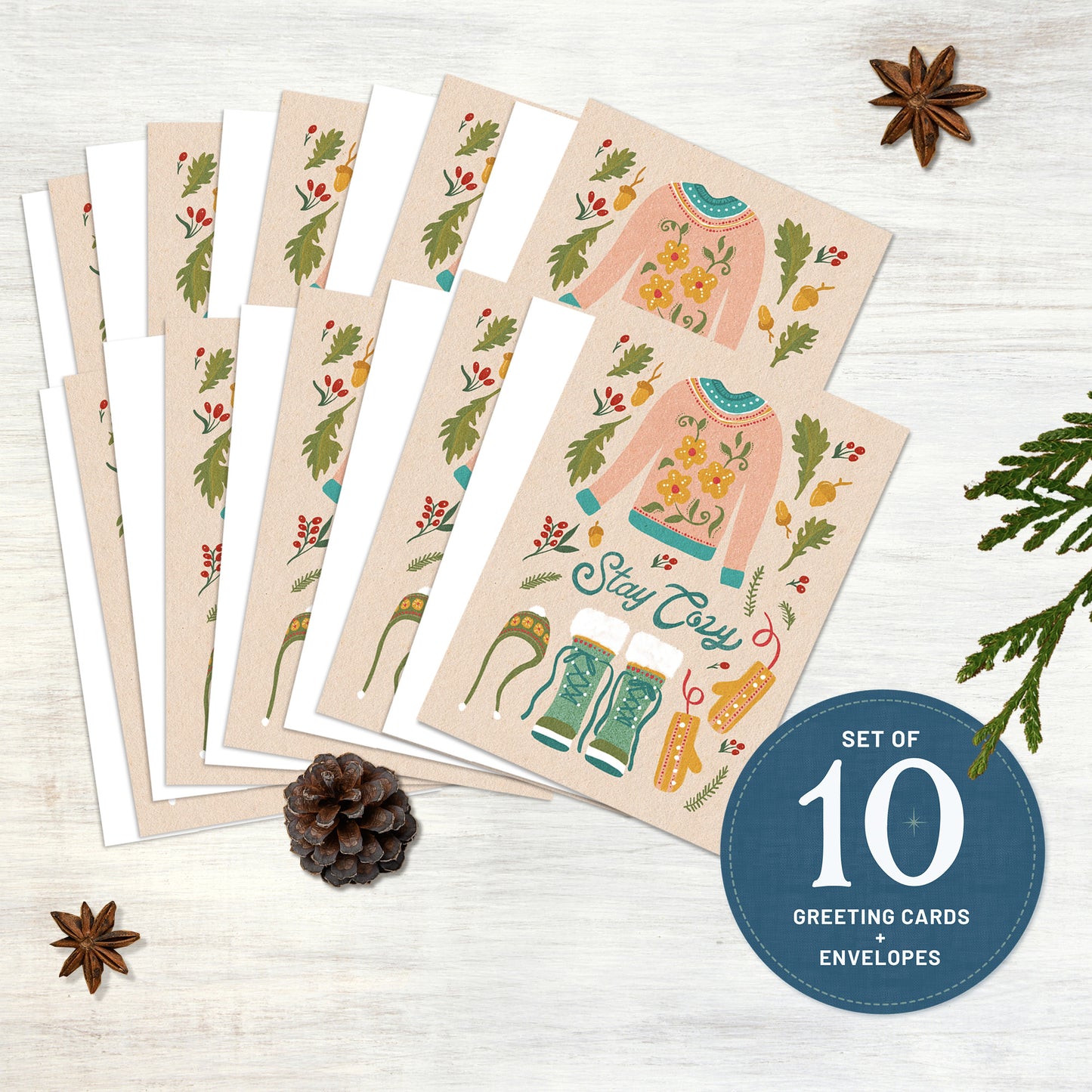 Hygge Winter Sweater Holiday Greeting Cards | 10 Pack | Blank