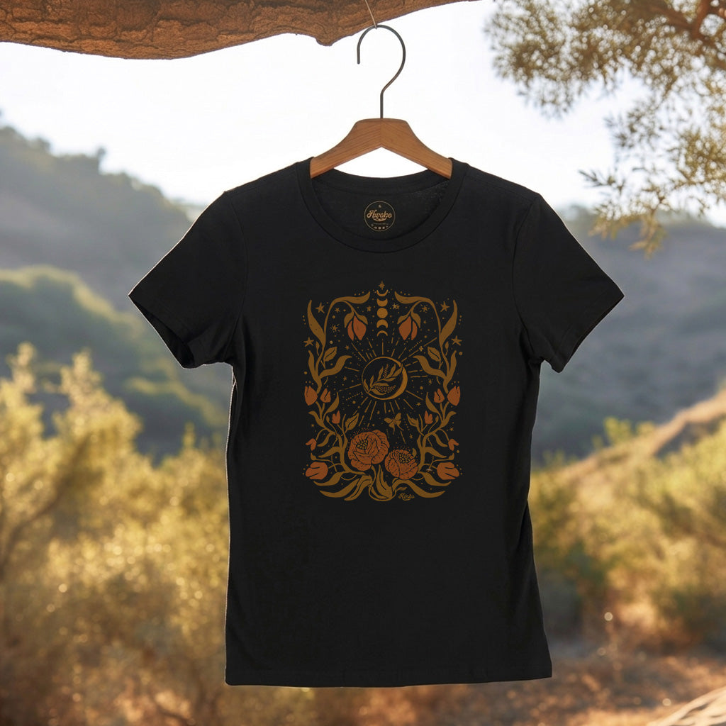 Lunar Peony Folk Art Tee| 100% Cotton