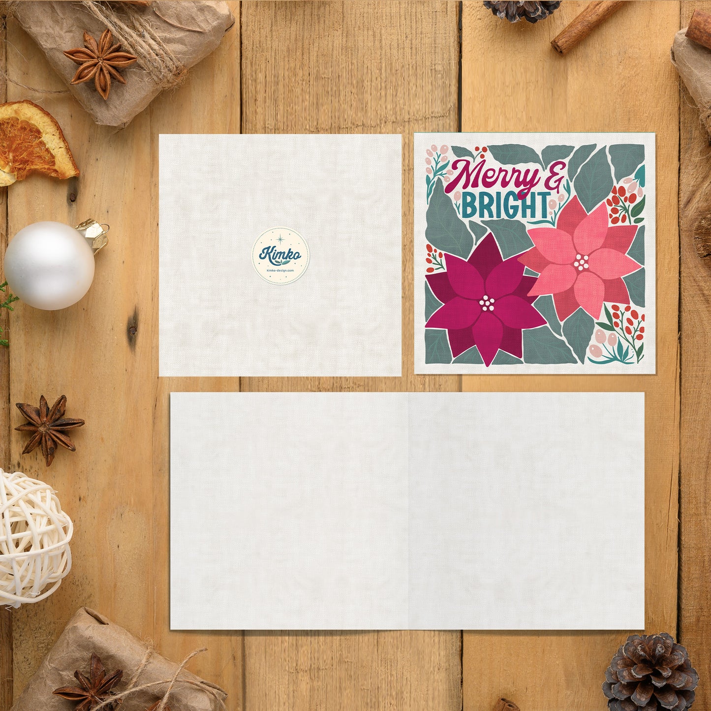 Merry and Bright Holiday Greeting Cards | 10 Pack | Blank