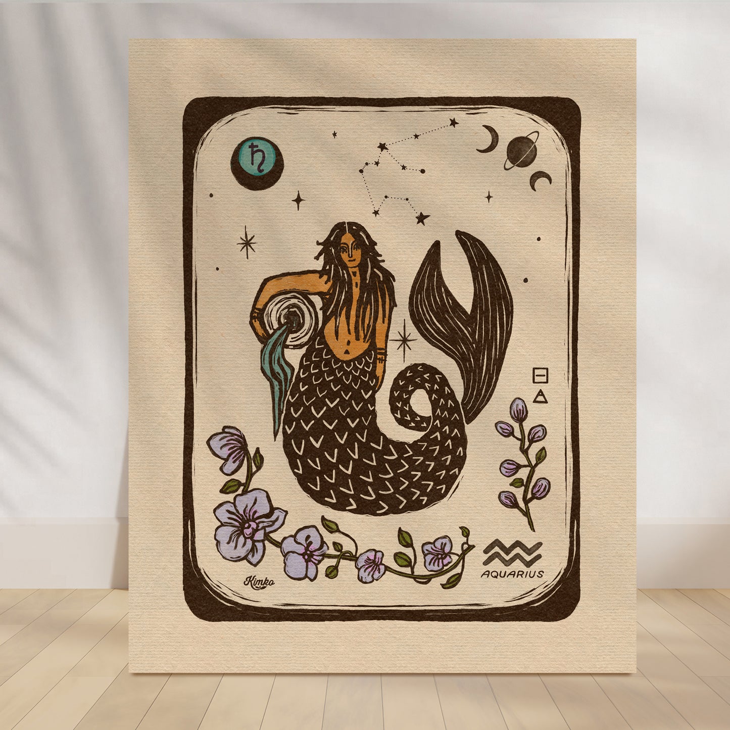 Aquarius Zodiac Sign | Folk Art Print