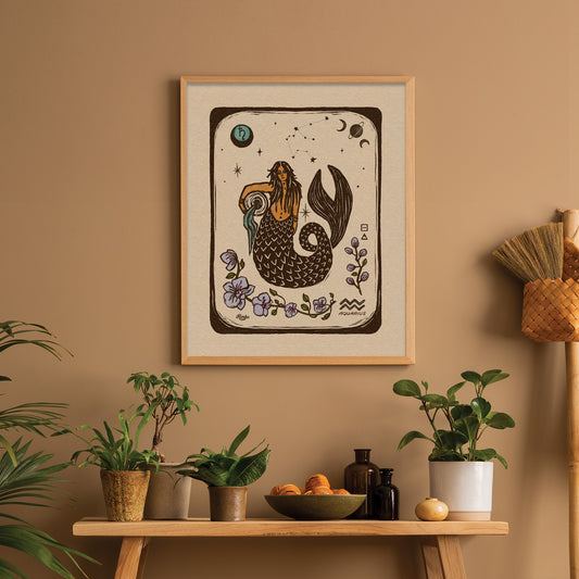 Aquarius Zodiac Sign | Folk Art Print