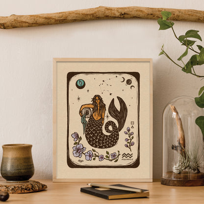 Aquarius Zodiac Sign | Folk Art Print