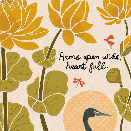 "Arms Wide Open, Heart Full." | Bird & Lotus Flower Botanical Framed Wall Art
