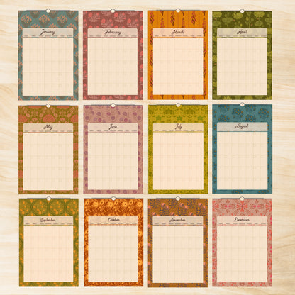 Folk Floral Patterns Monthly Calendar | Custom Start & Undated