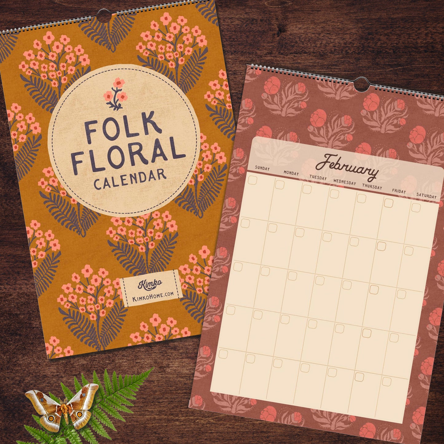 Folk Floral Patterns Monthly Calendar | Custom Start & Undated