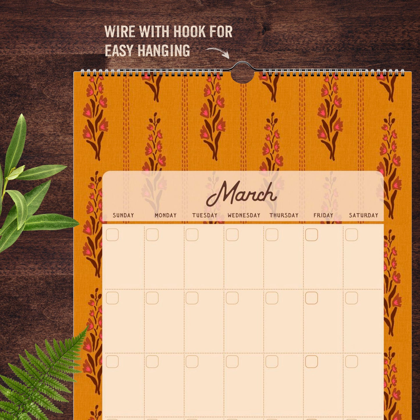 Folk Floral Patterns Monthly Calendar | Custom Start & Undated