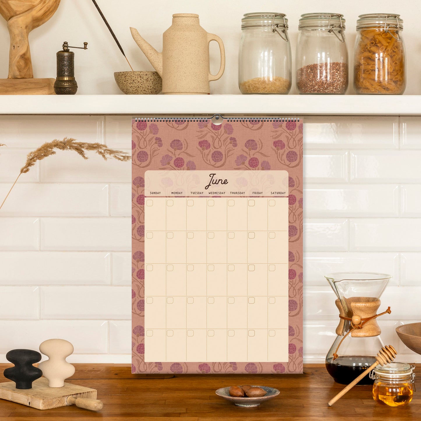 Folk Floral Patterns Monthly Calendar | Custom Start & Undated