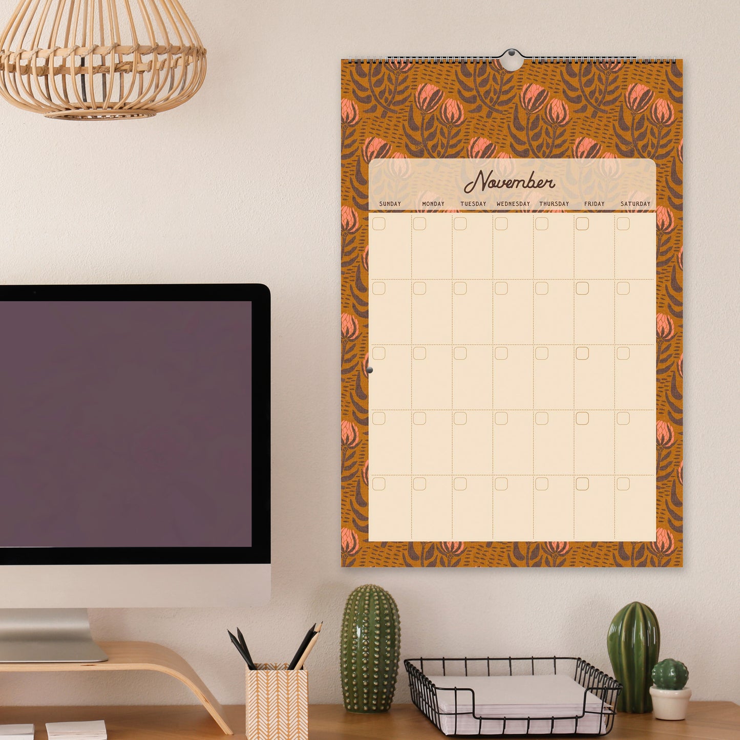 Folk Floral Patterns Monthly Calendar | Custom Start & Undated