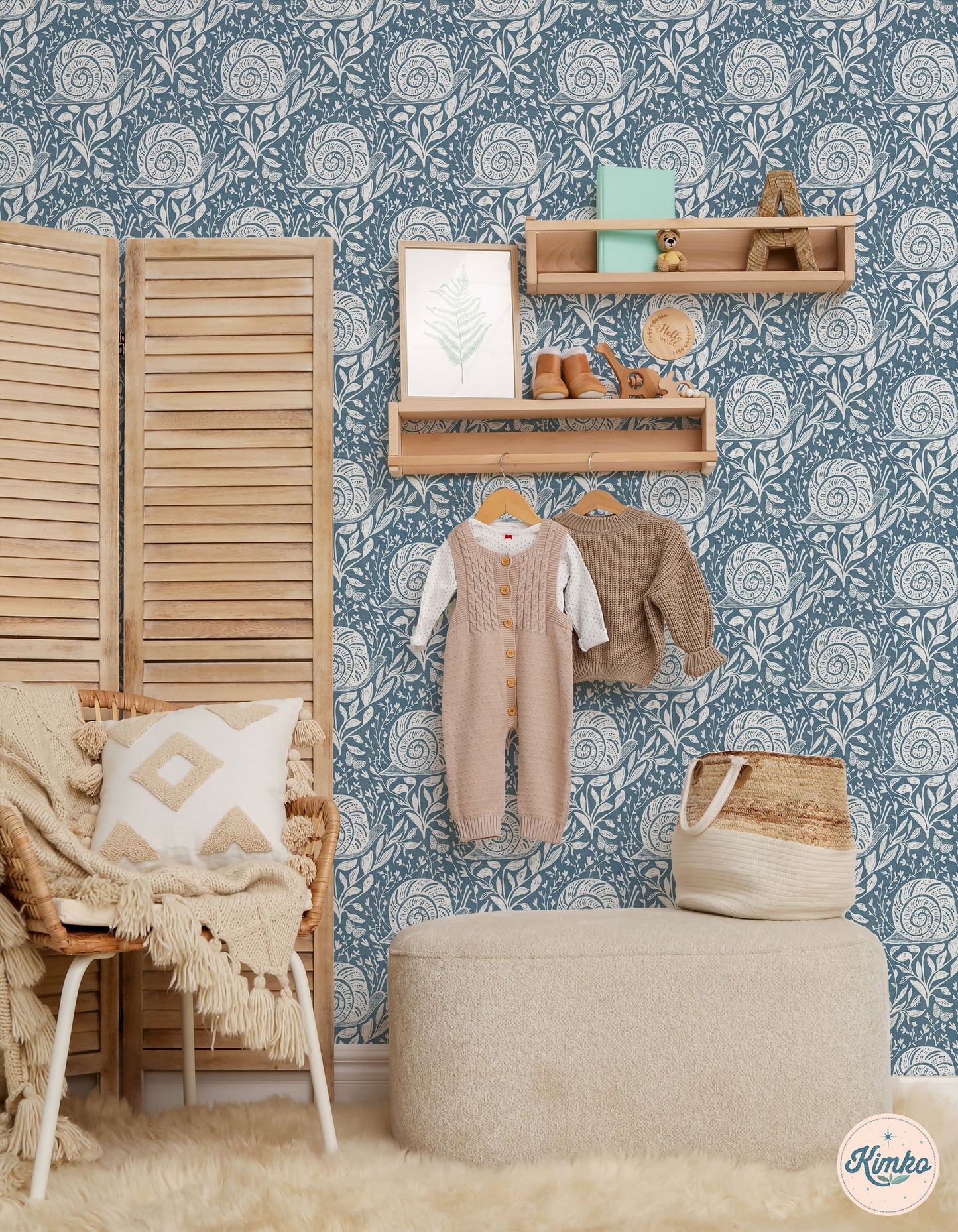 Sylvie the Snail Wallpaper in WildFlower Blue