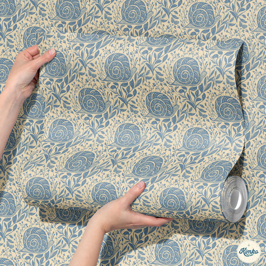 Sylvie the Snail Wallpaper in Moonflower Blue