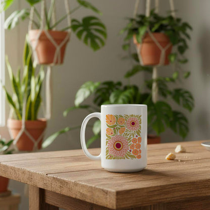 Folk Art Garden Mug with Daisies & Ladybugs | “You can find me in the garden.”