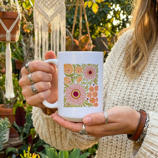 Folk Art Garden Mug with Daisies & Ladybugs | “You can find me in the garden.”