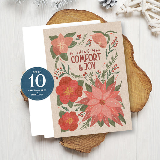 Tidings of Comfort and Joy Christmas Cards | 10 Pack | Blank