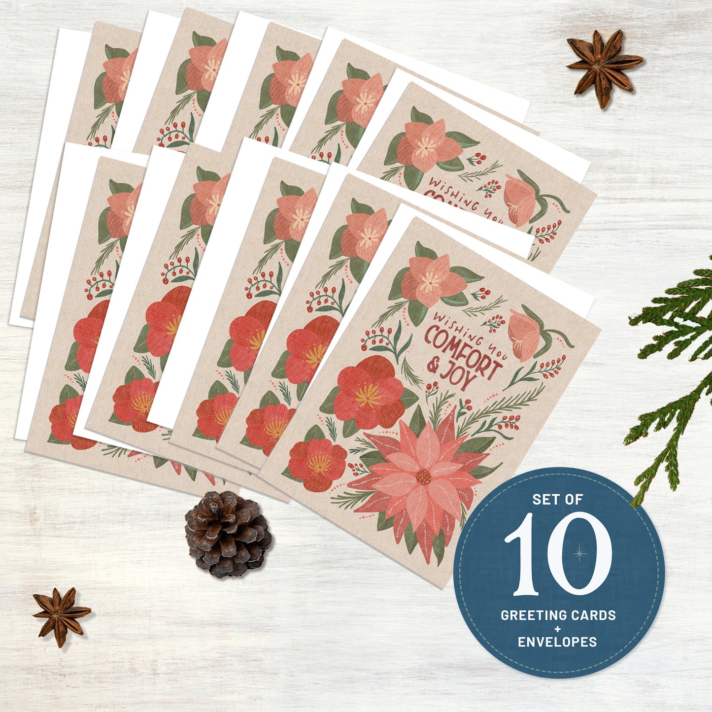 Tidings of Comfort and Joy Christmas Cards | 10 Pack | Blank