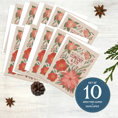 Tidings of Comfort and Joy Christmas Cards | 10 Pack | Blank