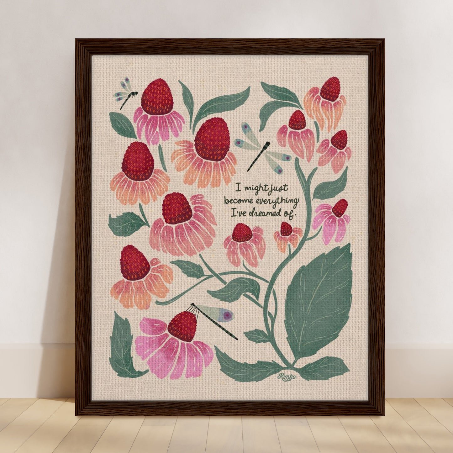 "I might just become everything I dreamed of." | Botanical Dragonfly Framed Canvas Wall Art