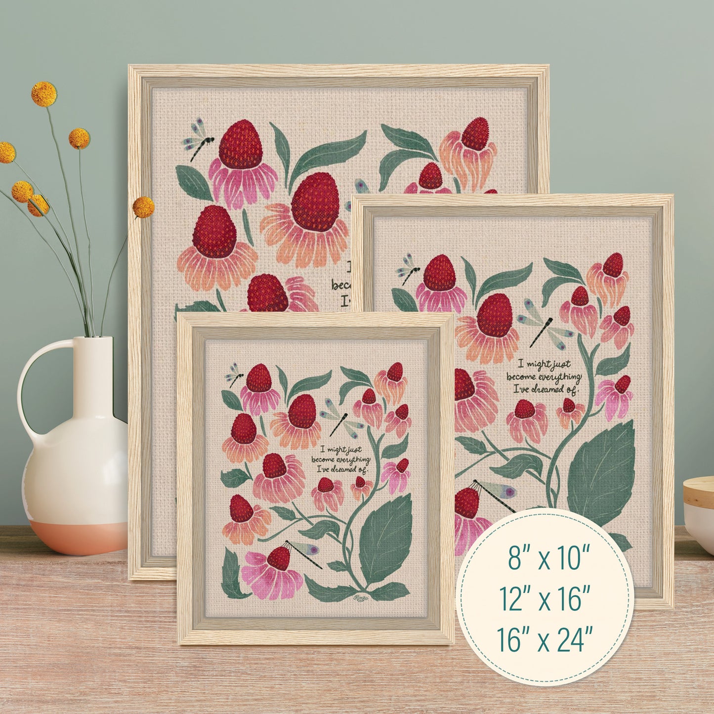 "I might just become everything I dreamed of." | Botanical Dragonfly Framed Canvas Wall Art