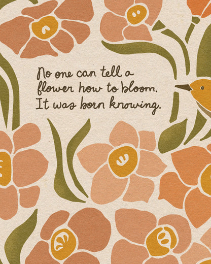 Daffodils & Goldfinch | "You can't tell a flower how to bloom. it was born knowing."  | Wooden Hanger