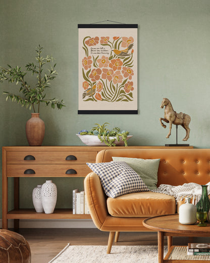 Daffodils & Goldfinch | "You can't tell a flower how to bloom. it was born knowing."  | Wooden Hanger