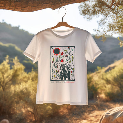 Year of the Fire Horse folk Art T-shirt | 100% Cotton
