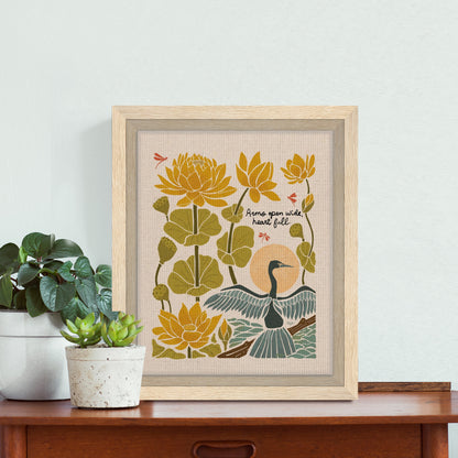 "Arms Wide Open, Heart Full." | Bird & Lotus Flower Botanical Framed Wall Art