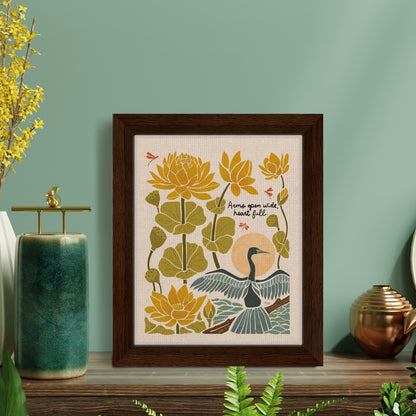 "Arms Wide Open, Heart Full." | Bird & Lotus Flower Botanical Framed Wall Art