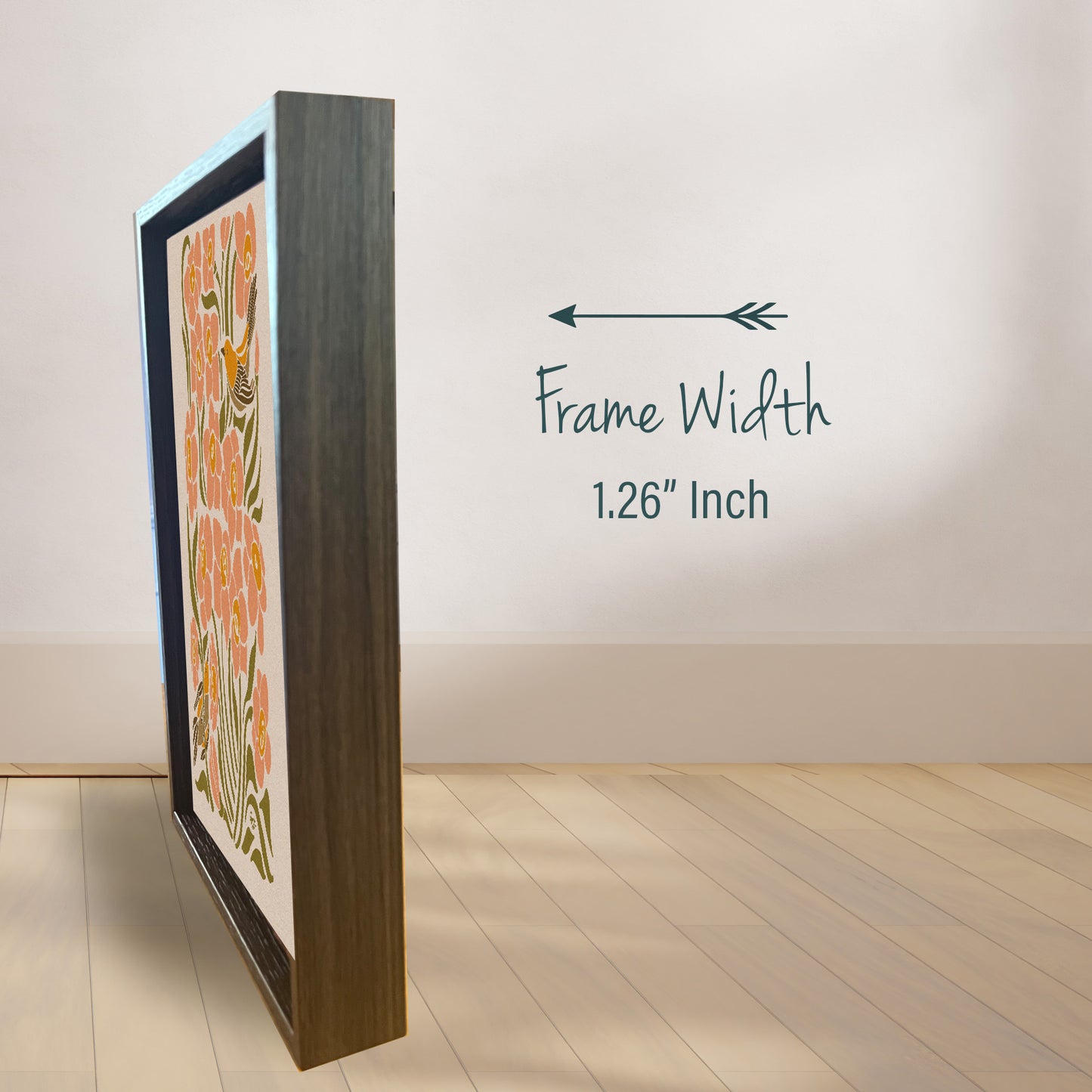 Botanical Dahlias and Goldfinch Print | Framed Canvas Wall Art