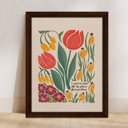 London Blooms -  " I want to visit all the places flowers bloom." | Framed Canvas Print