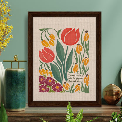 London Blooms -  " I want to visit all the places flowers bloom." | Framed Canvas Print