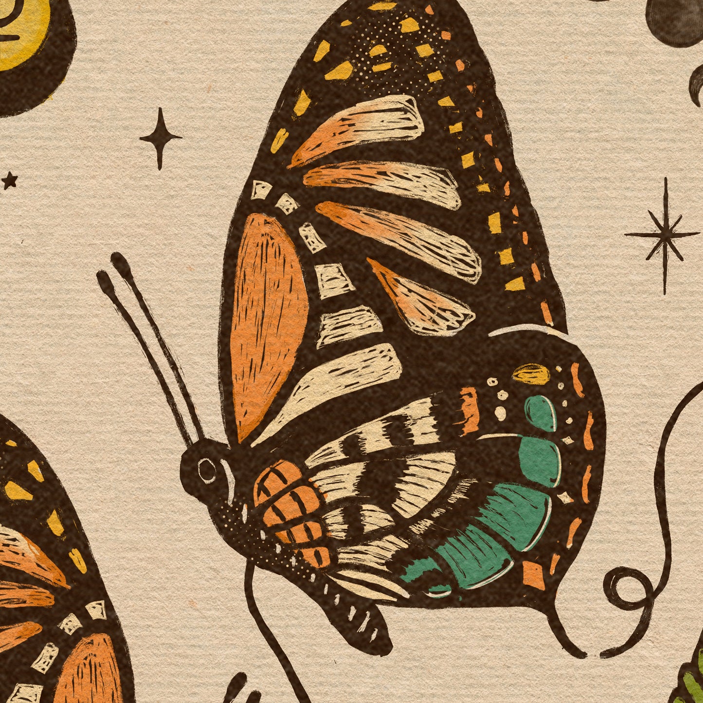 Gemini Twin Butterfly Folk  Art | Art Print
