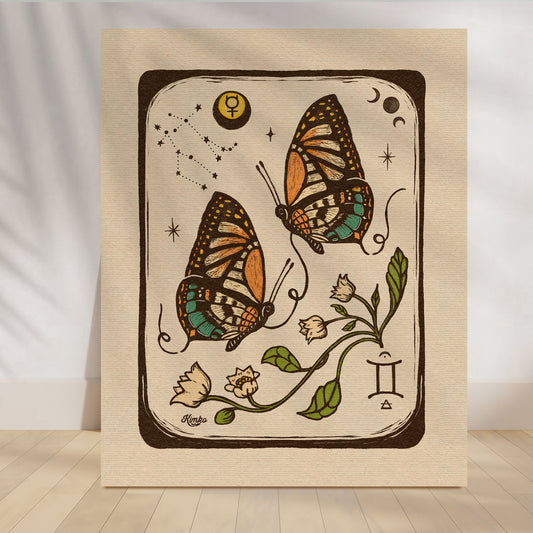 Gemini Twin Butterfly Folk  Art | Art Print