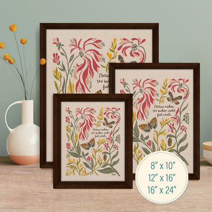 Honeysuckle and Moth Garden Art | Framed Canvas Print