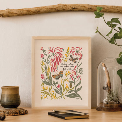 "Nature makes the broken world feel whole." | Honeysuckle & Moth Art Print