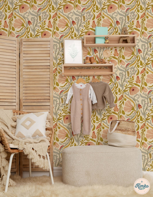 The Poppy & the Moth Folk Fable Wallpaper
