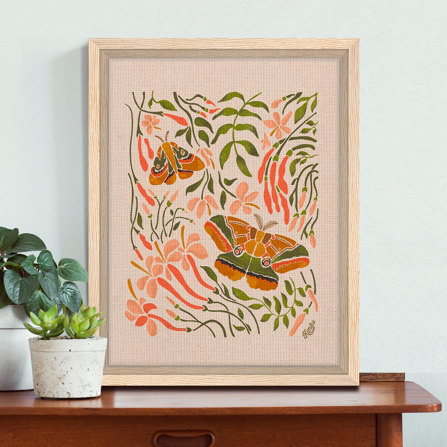 The Quilted Moths and Jasmine | Framed Canvas Wall Art