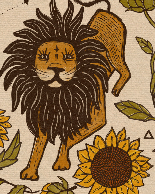 Leo Zodiac Folk Art | Wood Hanger Print