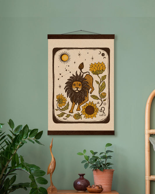 Leo Zodiac Folk Art | Wood Hanger Print