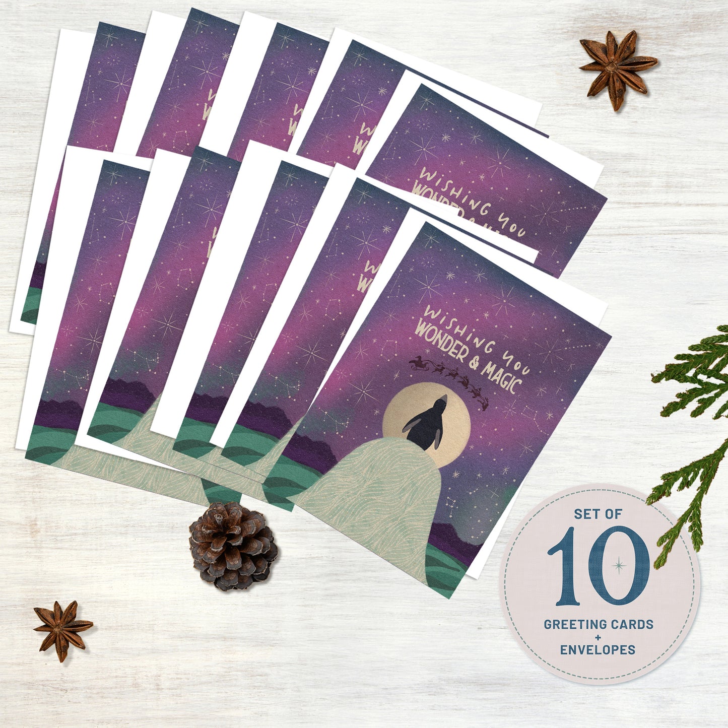 Arctic Penguin Wonder and Magic Holiday Cards | 10 Pack